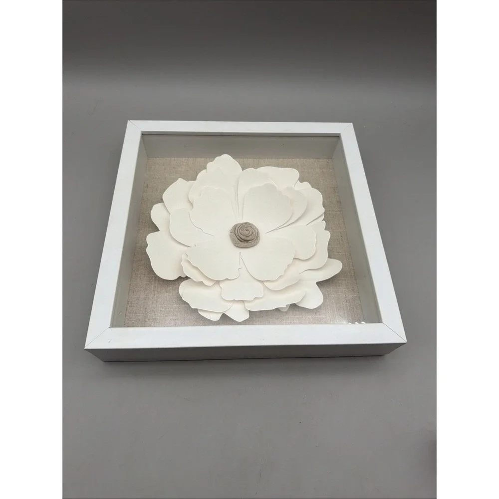 3D Floral Shadow Box Wall Art White Flower Farmhouse Cottage Decor 11